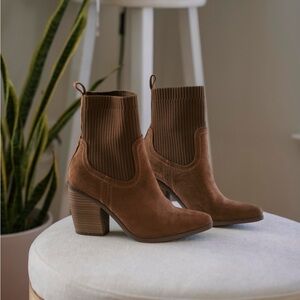 Target Brown Suede Rib-Knit Block Heel Ankle Boots